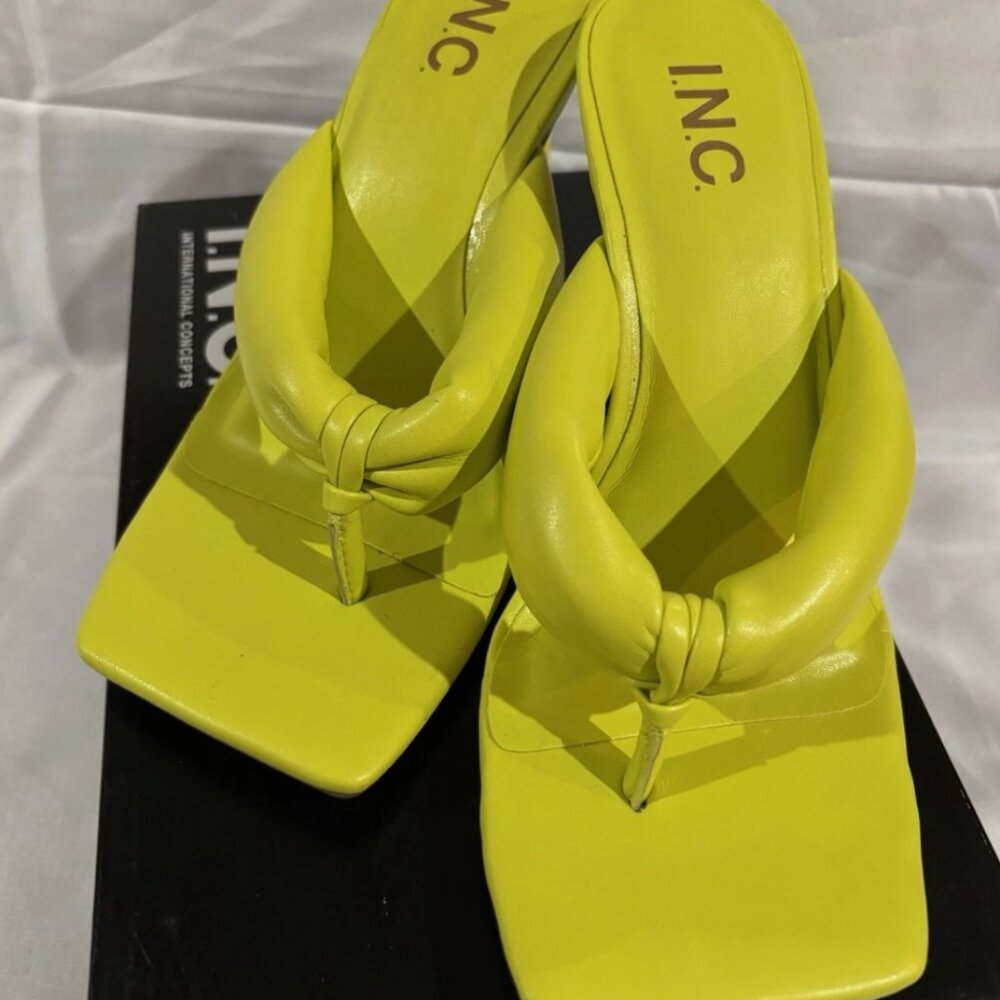 INC Lime Green Puffed Straps Faux Leather Open Toe Heels Green SZ 6.5 - Picture 3 of 7